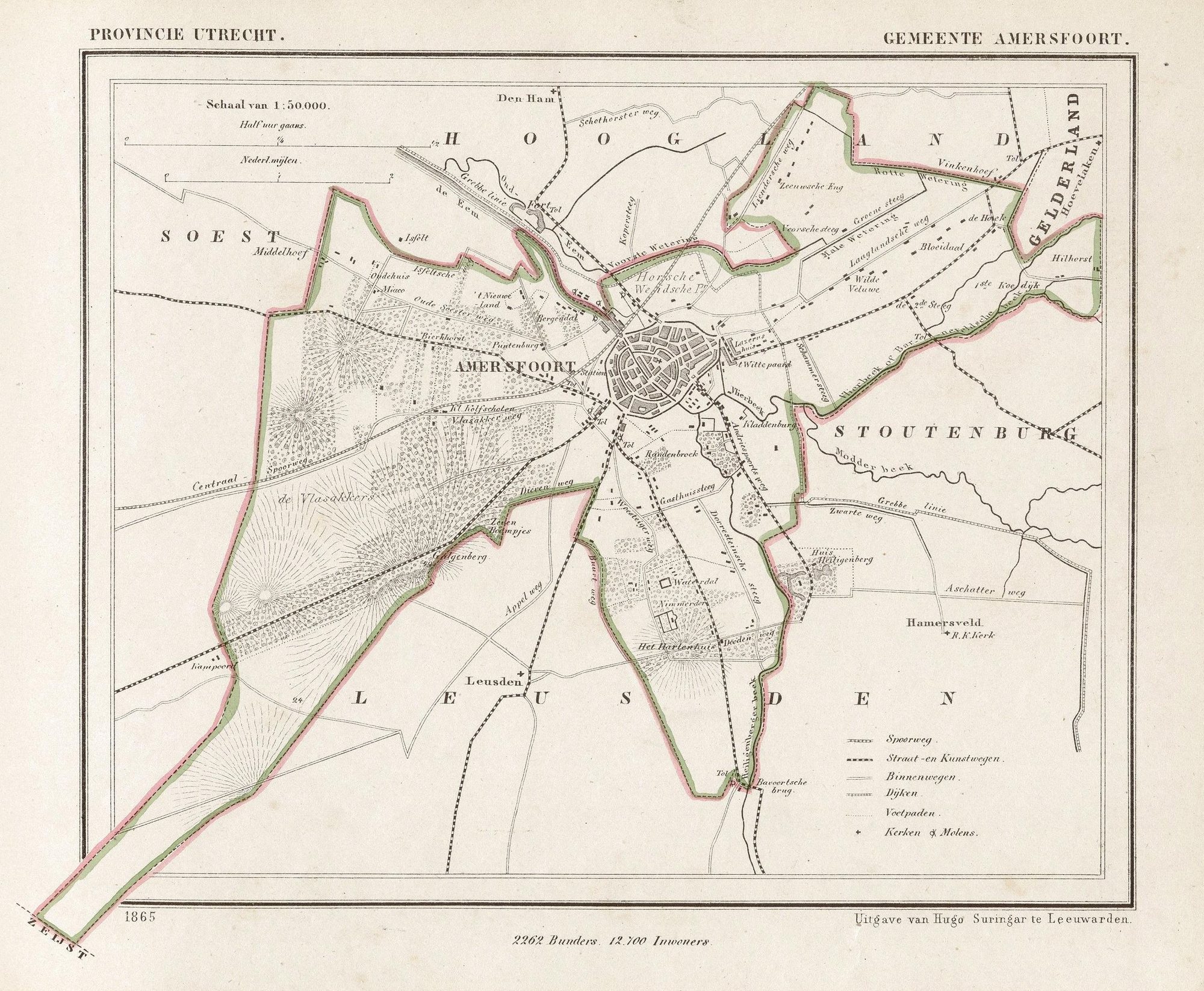 Historische kaart van Amersfoort uit 1865