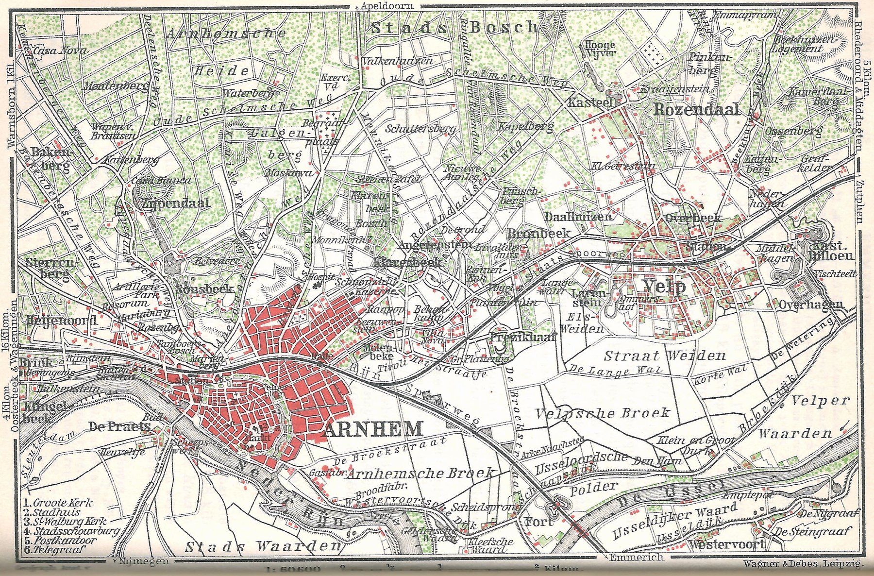 Historische kaart van Arnhem uit 1905